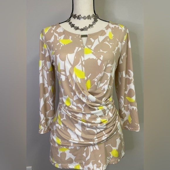 New York & Co. Tan 3/4 Sleeve Top Sz M - Picture 1 of 8